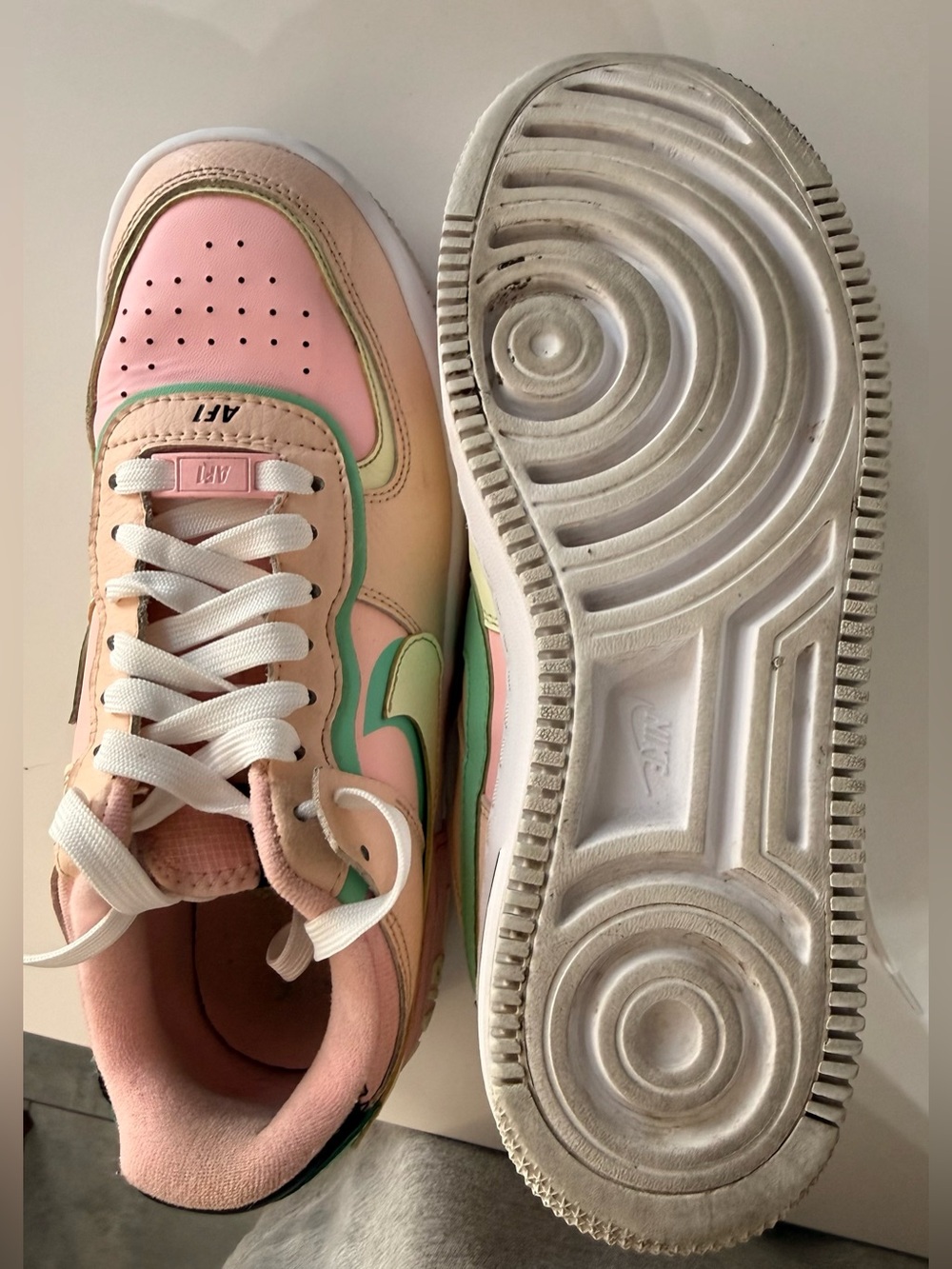 Nike Air Force 1 Shadow Pastel Pink & Peach Sneakers 8.5 - Picture 6 of 9